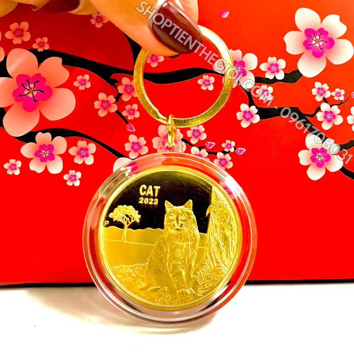 Cặp Móc Khóa Xu Úc Hình Con Mèo Mạ Vàng Bạc - SP005895